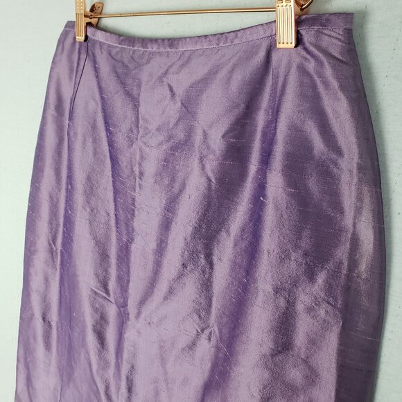 Vintage Philippe Adec Pencil Skirt 100% Silk Metallic Lavender Purple size 8/ 42 - Picture 2 of 9